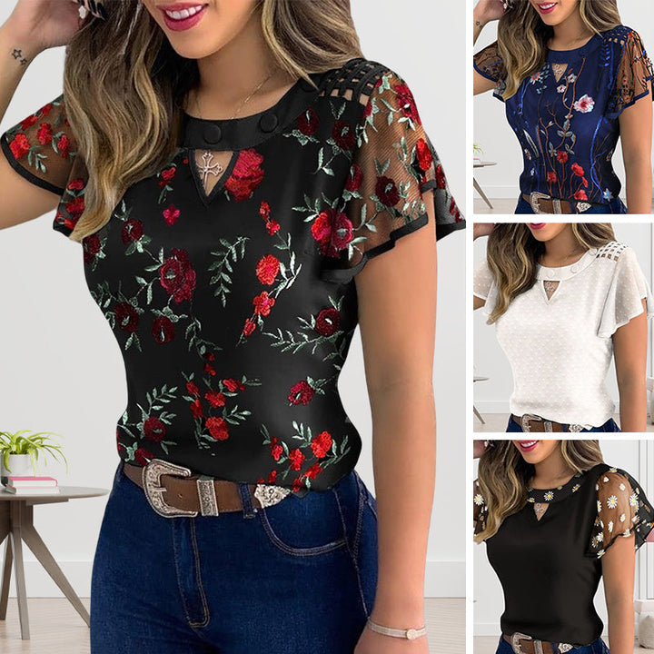 Blommig Mesh Topp för Kvinnor – Elegant Sommarstil