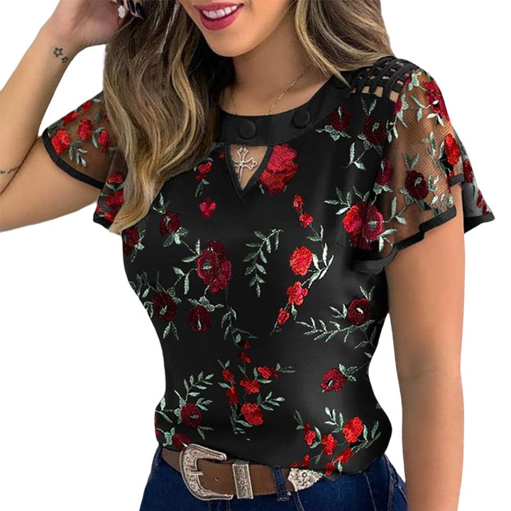 Blommig Mesh Topp för Kvinnor – Elegant Sommarstil