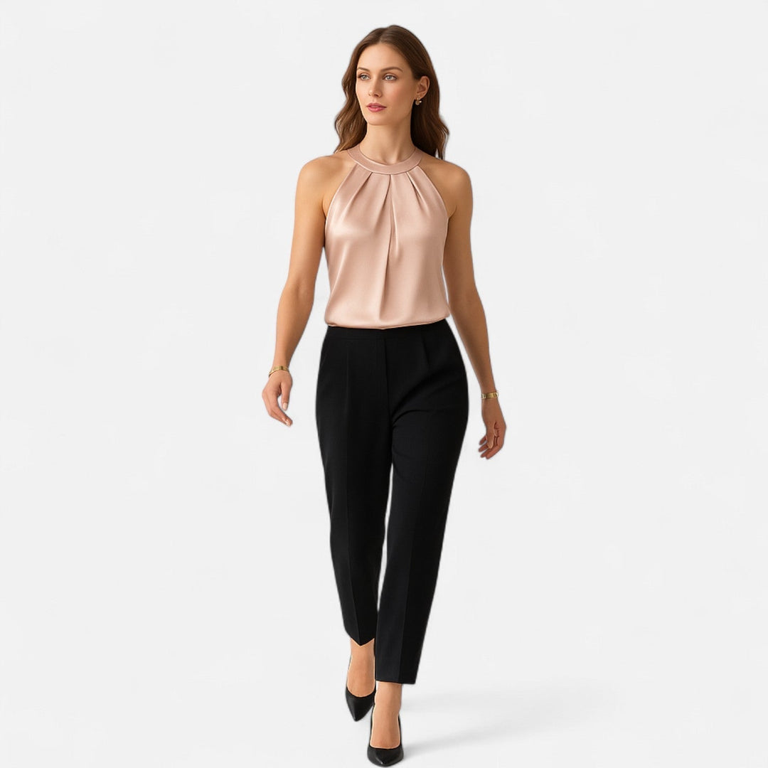Dam Plisserad Front Draperad Topp
