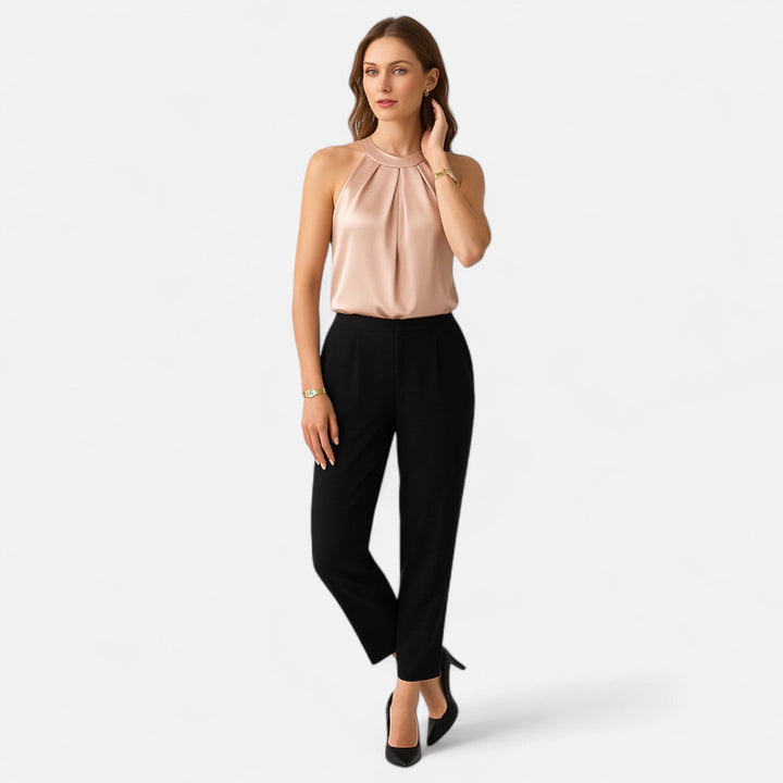 Dam Plisserad Front Draperad Topp