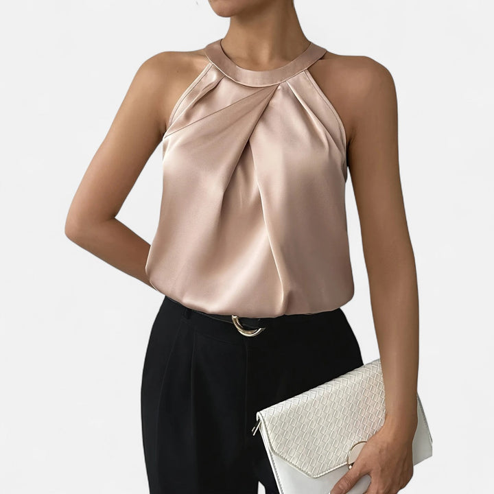 Dam Plisserad Front Draperad Topp