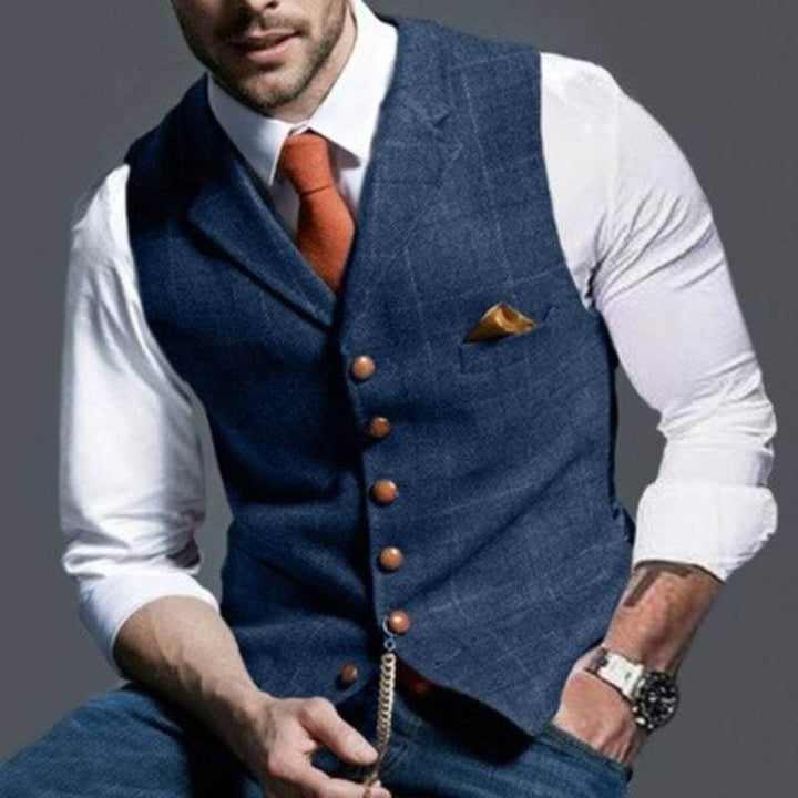 Elegant rutig herrväst i denim