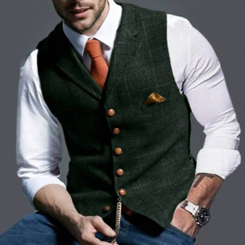 Elegant rutig herrväst i denim
