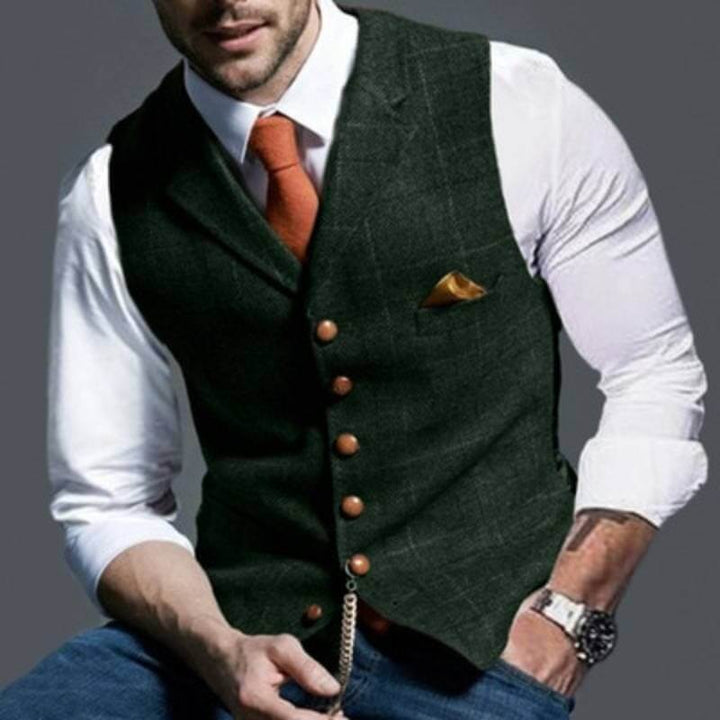 Elegant rutig herrväst i denim
