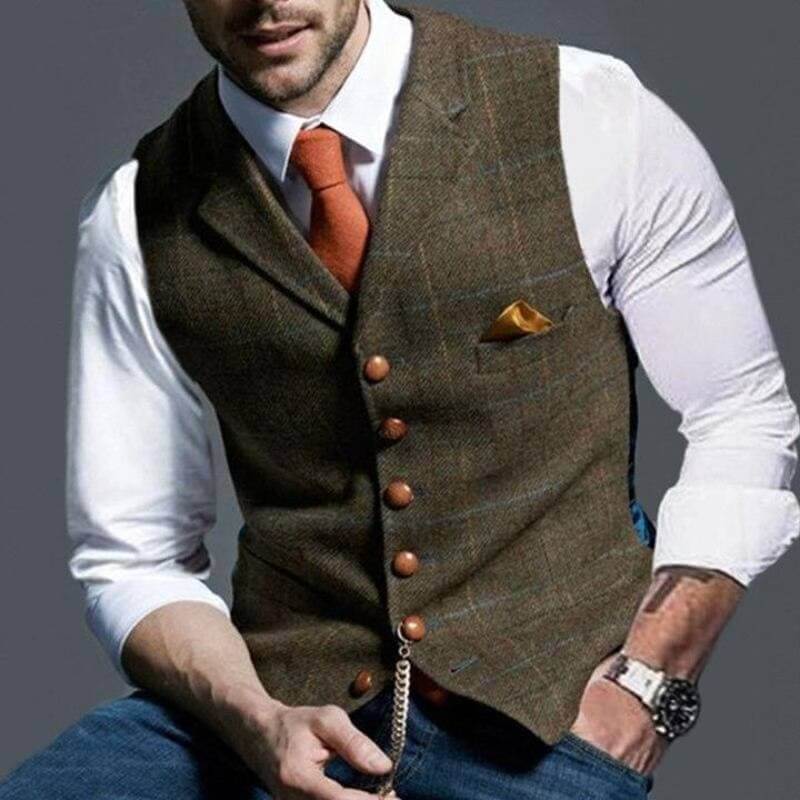 Elegant rutig herrväst i denim