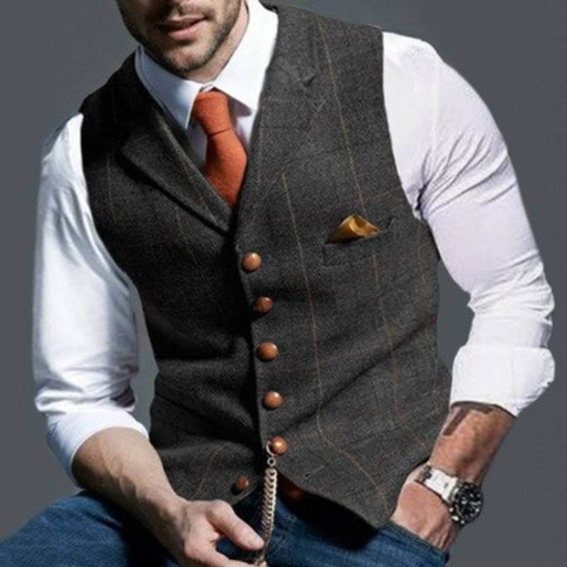 Elegant rutig herrväst i denim