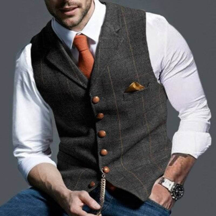 Elegant rutig herrväst i denim
