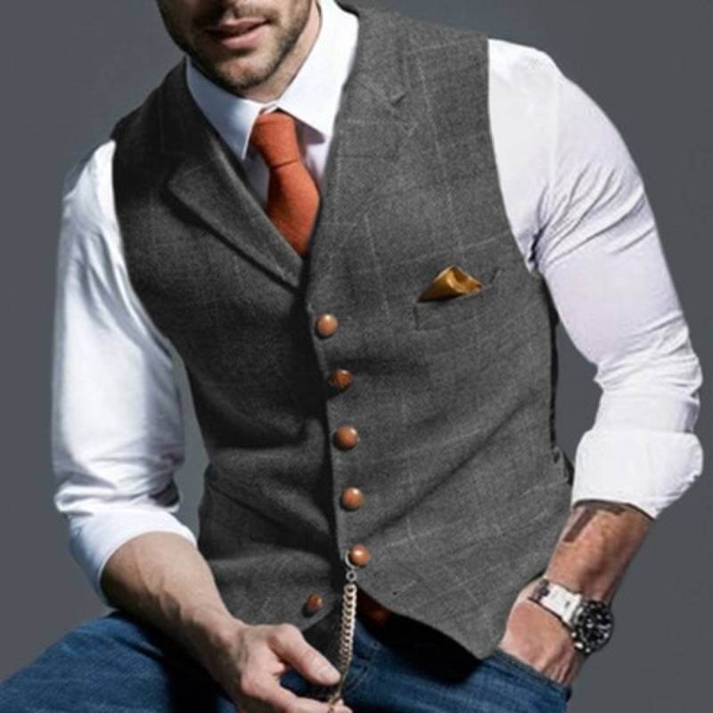 Elegant rutig herrväst i denim