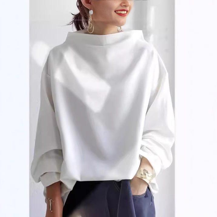Kvinnors Stickad Höghalsad Topp Långärmad