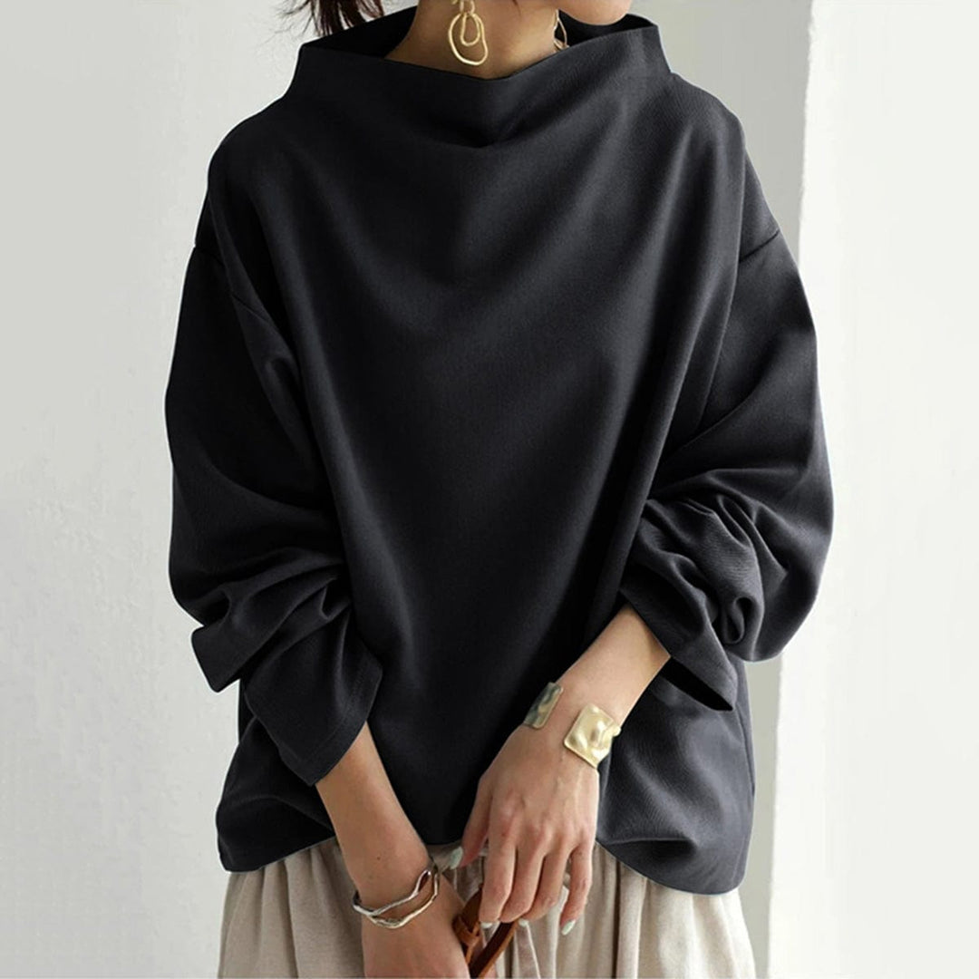 Kvinnors Stickad Höghalsad Topp Långärmad