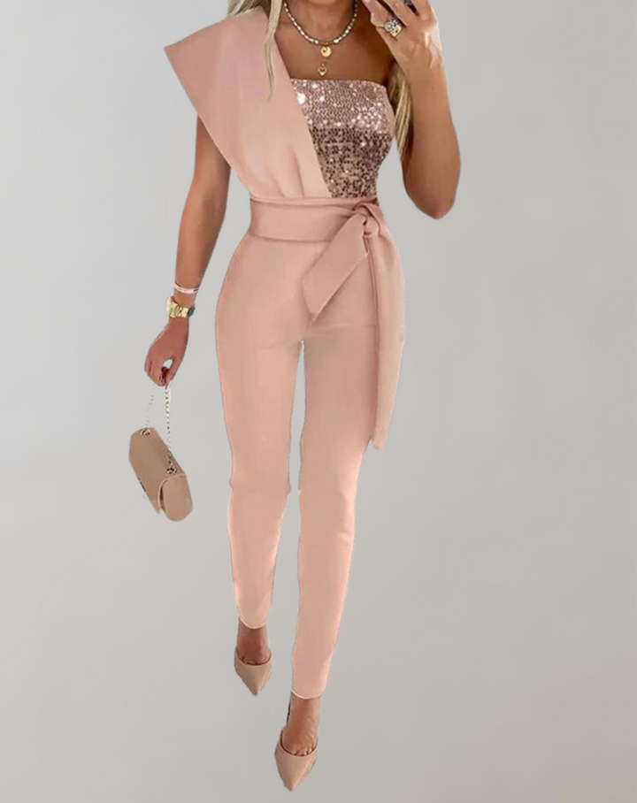 Kvinnors Elegant Jumpsuit med Rosettbälte för Fest
