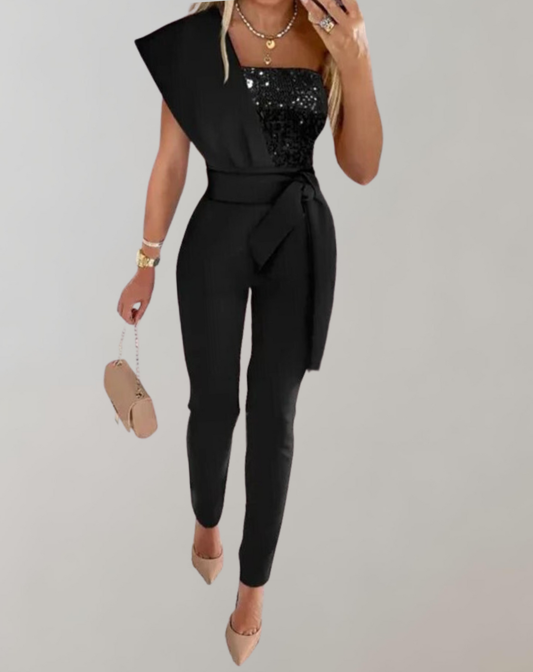 Kvinnors Elegant Jumpsuit med Rosettbälte för Fest