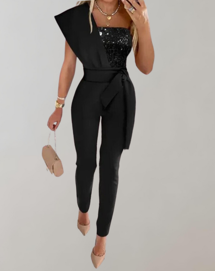 Kvinnors Elegant Jumpsuit med Rosettbälte för Fest