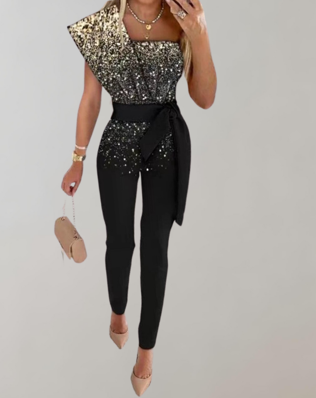 Kvinnors Elegant Jumpsuit med Rosettbälte för Fest