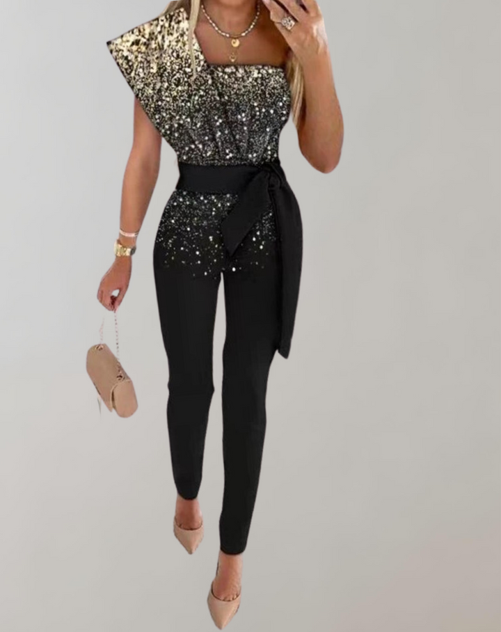 Kvinnors Elegant Jumpsuit med Rosettbälte för Fest