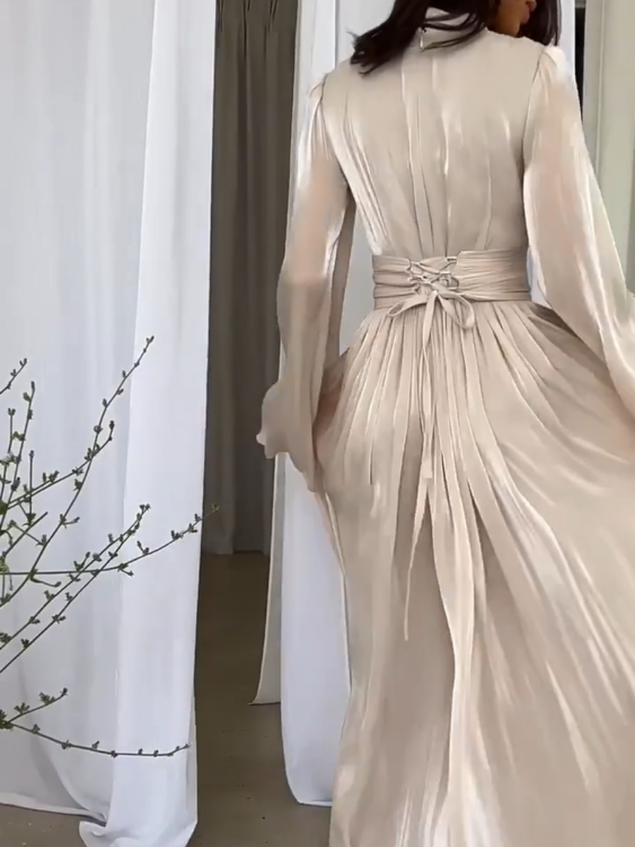 Kvinnors Elegant Maxiklänning med Hög Krage