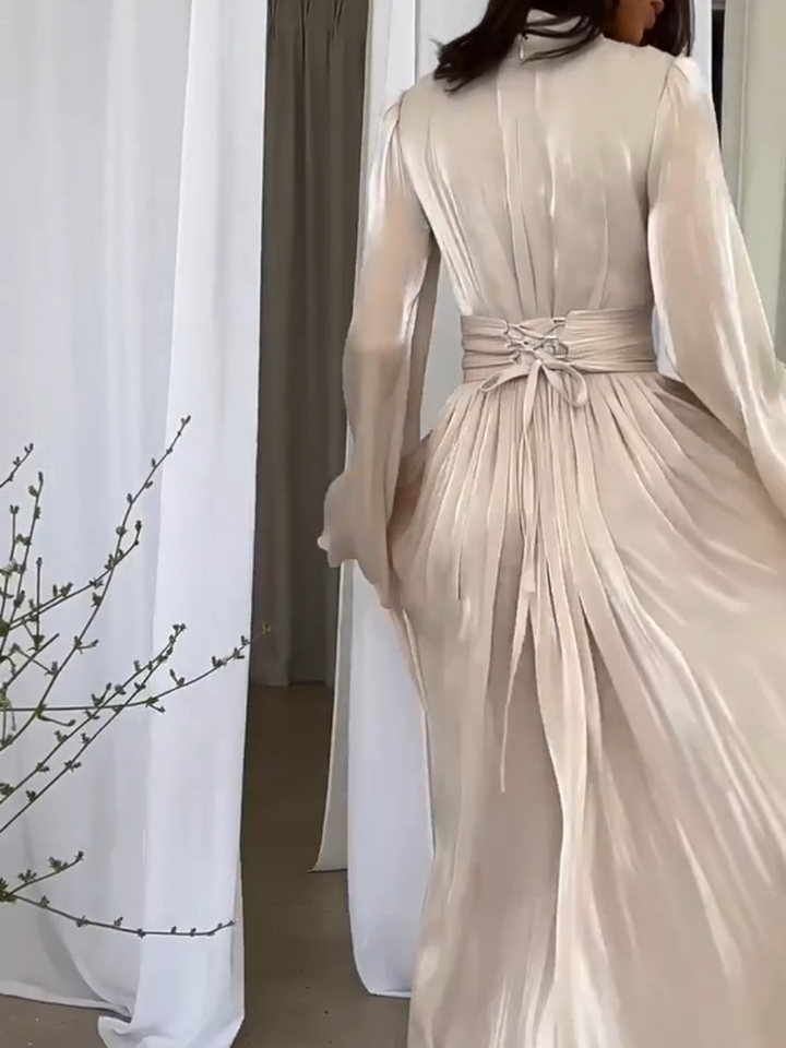 Kvinnors Elegant Maxiklänning med Hög Krage