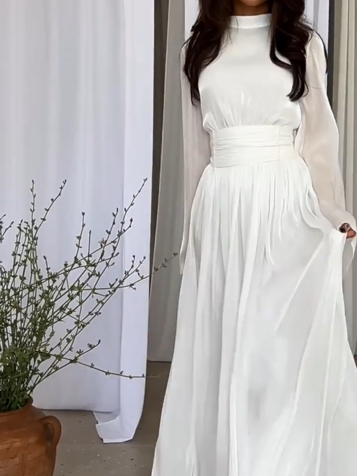 Kvinnors Elegant Maxiklänning med Hög Krage
