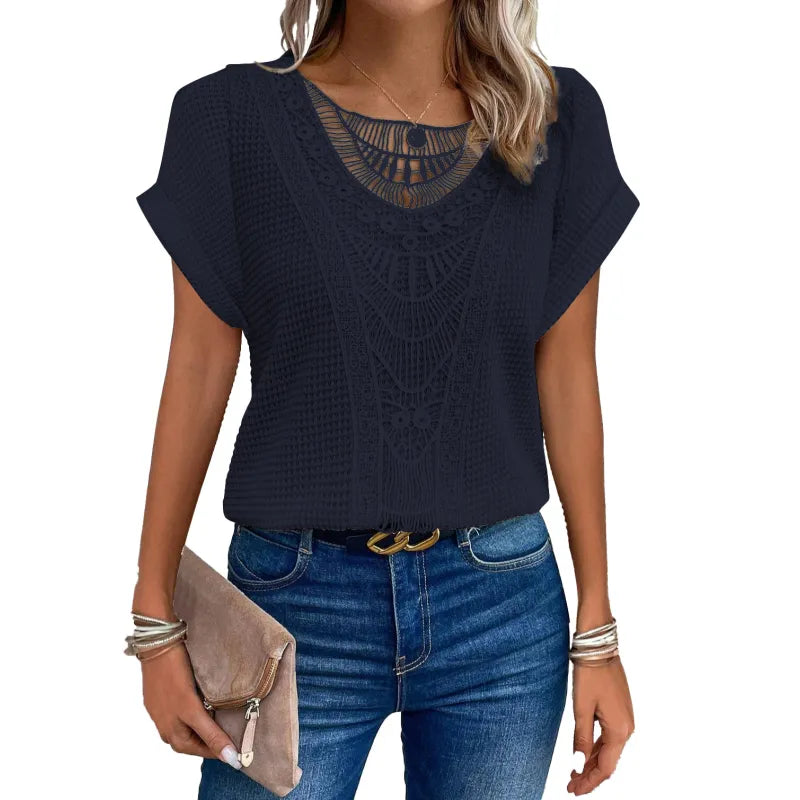 Sara | Dames Top met Halsdetail en Kapmouwen