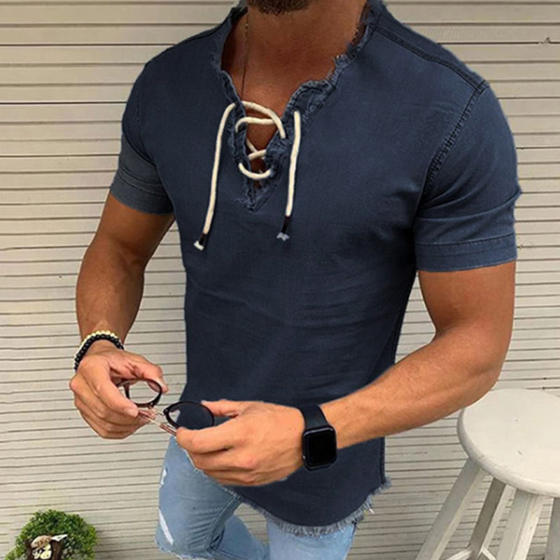 Herrskjorta i stretchjeans med spetsdetaljer