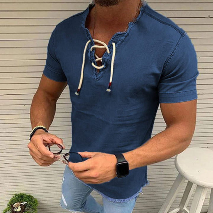 Herrskjorta i stretchjeans med spetsdetaljer