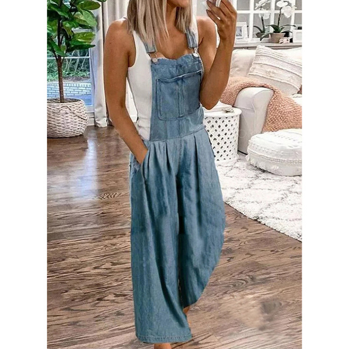 Kvinnors Denimficka Jumpsuit med Vida Ben