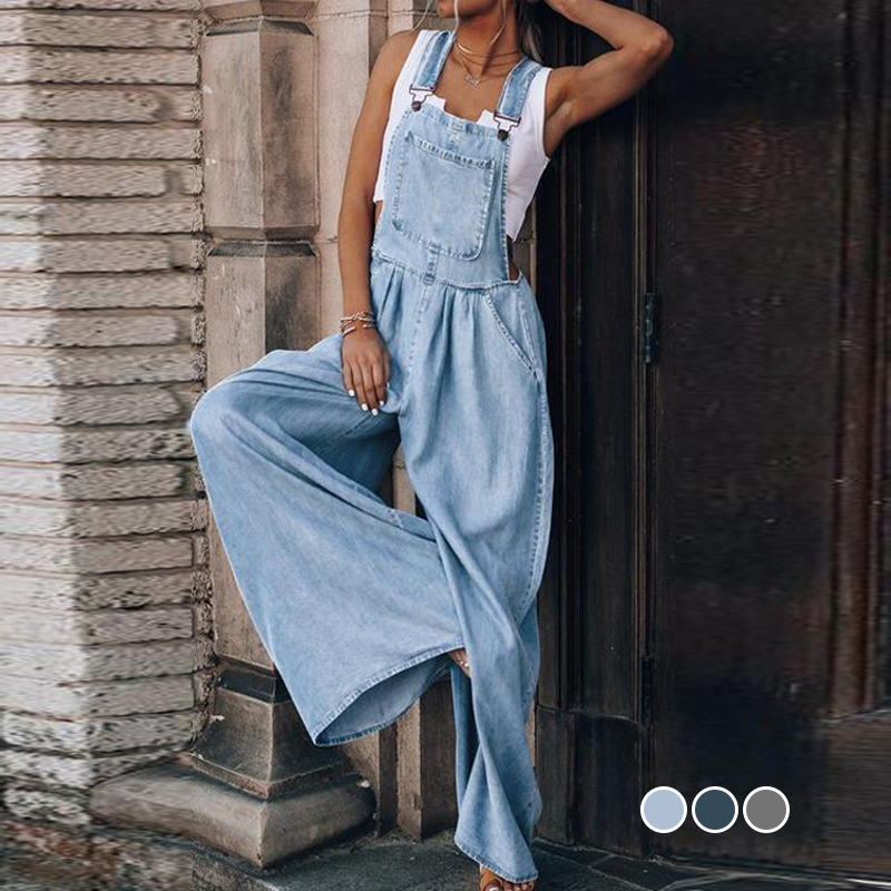 Kvinnors Denimficka Jumpsuit med Vida Ben