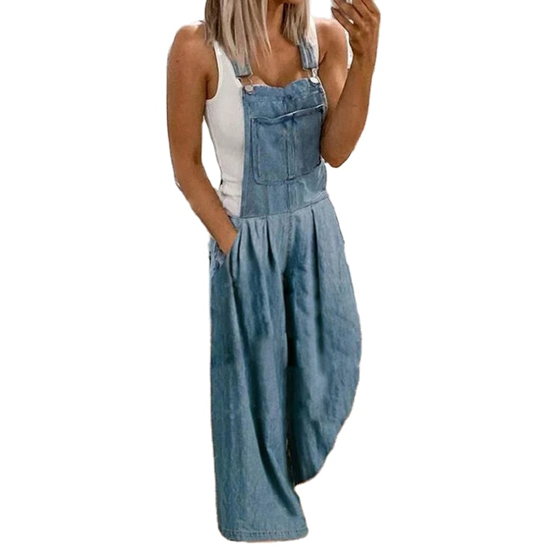 Kvinnors Denimficka Jumpsuit med Vida Ben