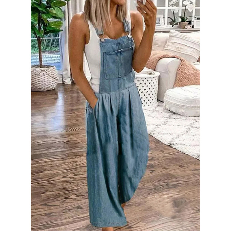 Kvinnors Denimficka Jumpsuit med Vida Ben