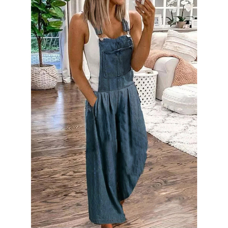 Kvinnors Denimficka Jumpsuit med Vida Ben