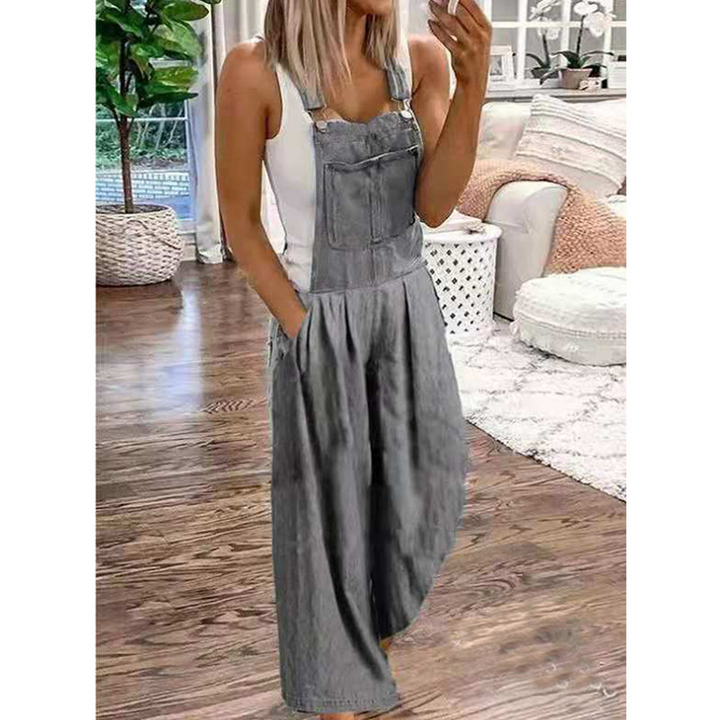 Kvinnors Denimficka Jumpsuit med Vida Ben