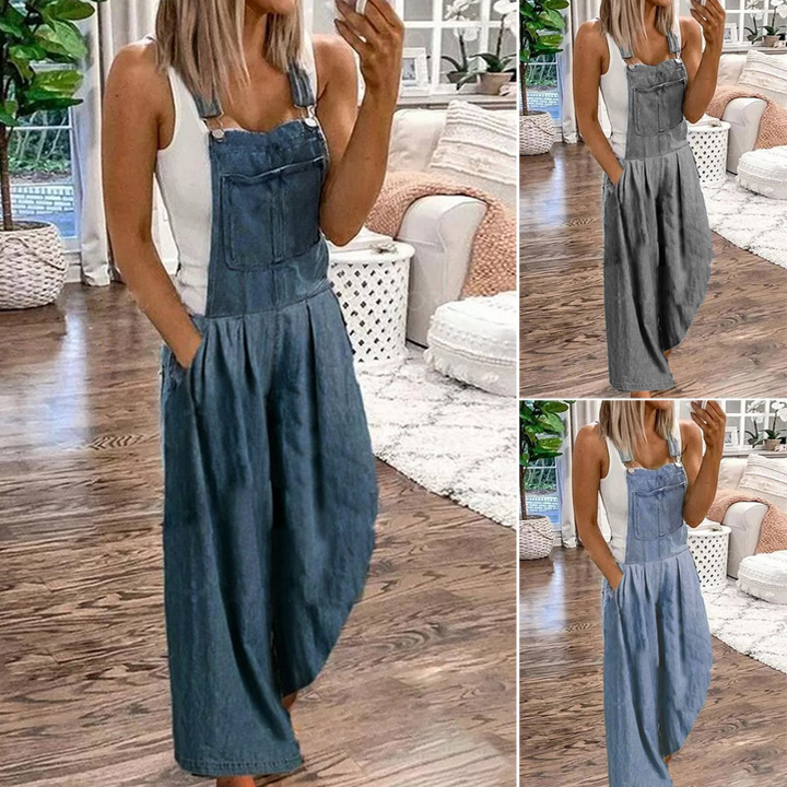 Kvinnors Denimficka Jumpsuit med Vida Ben