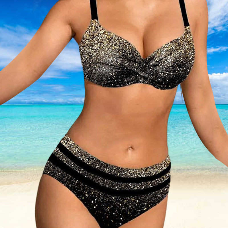 Glittrande Bikini för Damer med Hög Midja