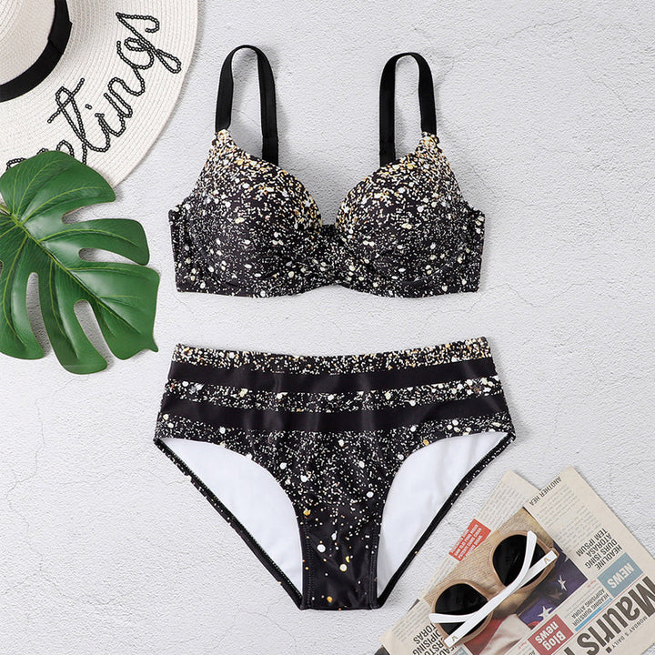 Glittrande Bikini för Damer med Hög Midja