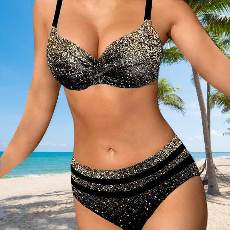 Glittrande Bikini för Damer med Hög Midja