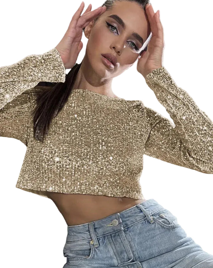 Glittrande Crop Top för Kvinnor
