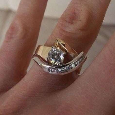 Vintage oregelbunden guld- och silverzirkonia-ring – Elise