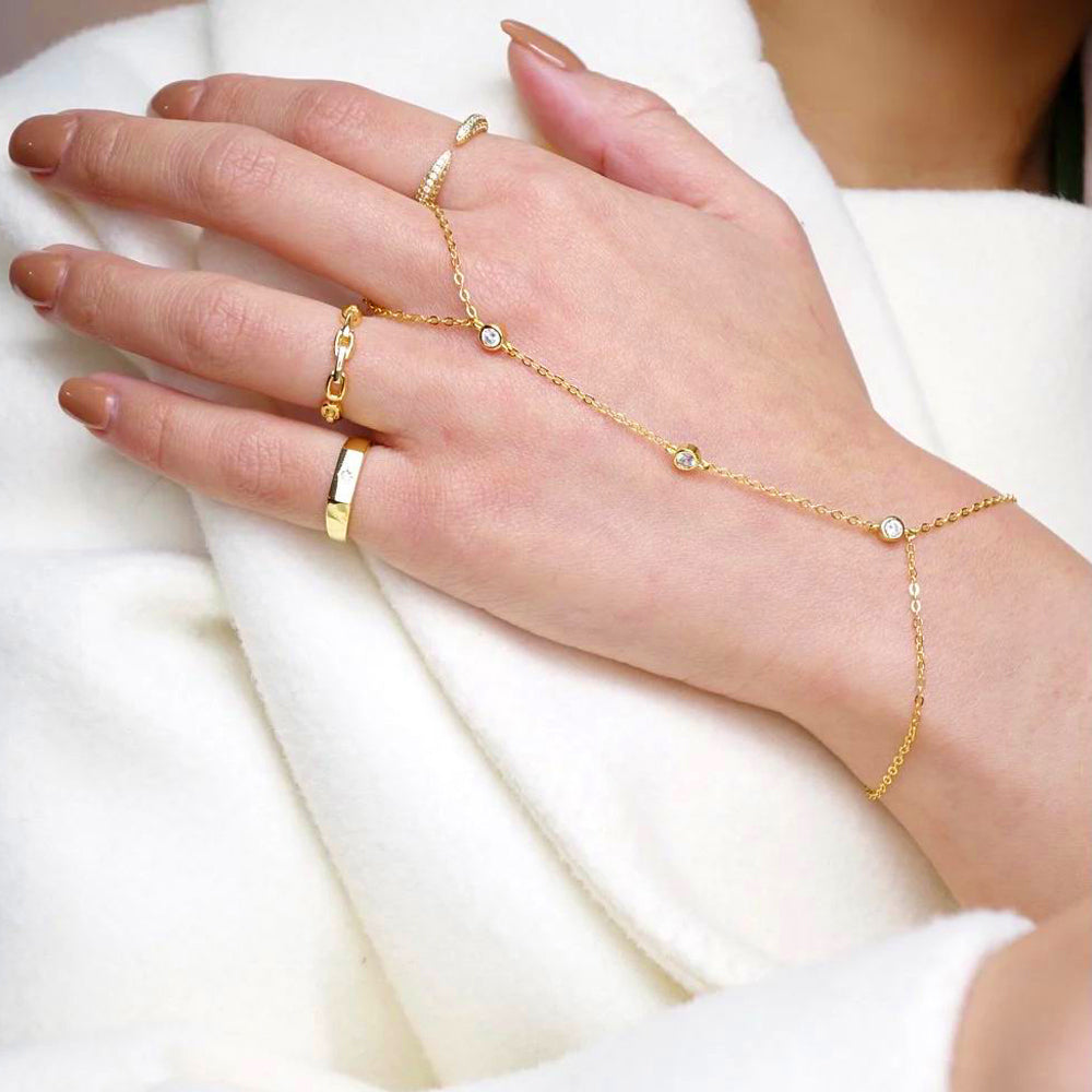 Kedjesmycke | Fingerring Palm Crystal Armband
