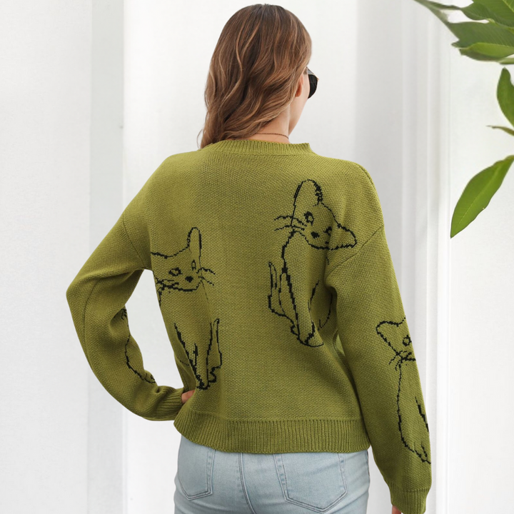 Kebell - Höstlig damtröja med kattmotiv