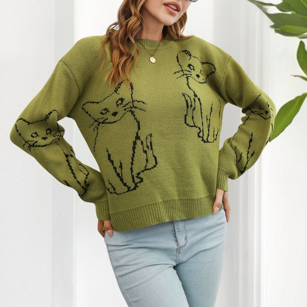 Kebell - Höstlig damtröja med kattmotiv