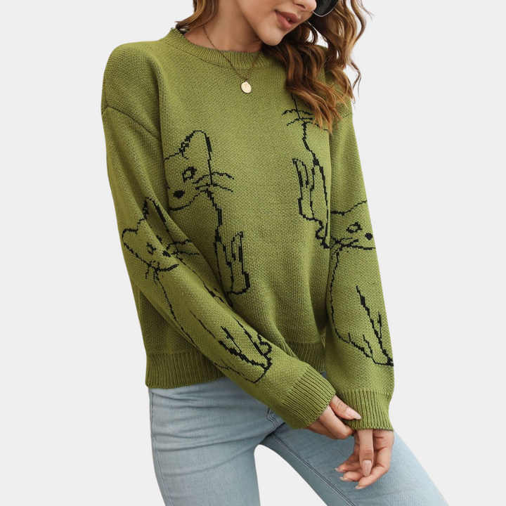 Kebell - Höstlig damtröja med kattmotiv