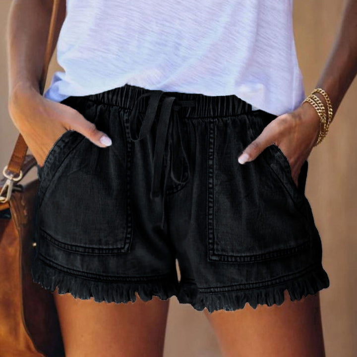 Herr Denimshorts med Hög Midja och Dragsko