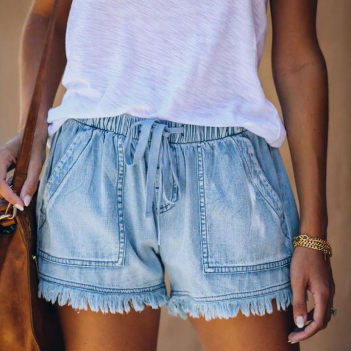 Herr Denimshorts med Hög Midja och Dragsko