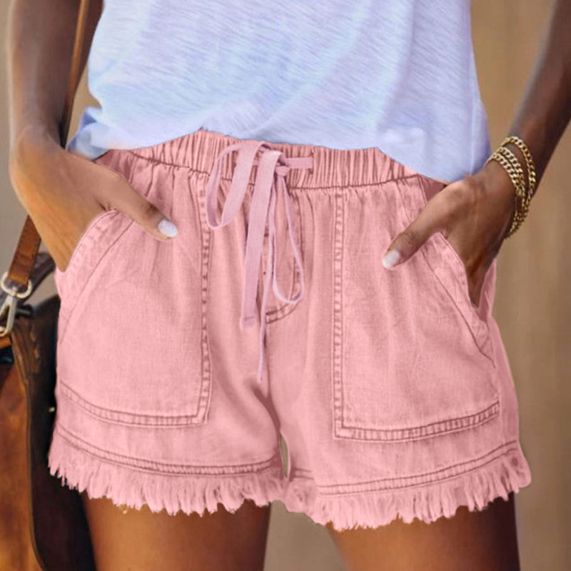 Herr Denimshorts med Hög Midja och Dragsko