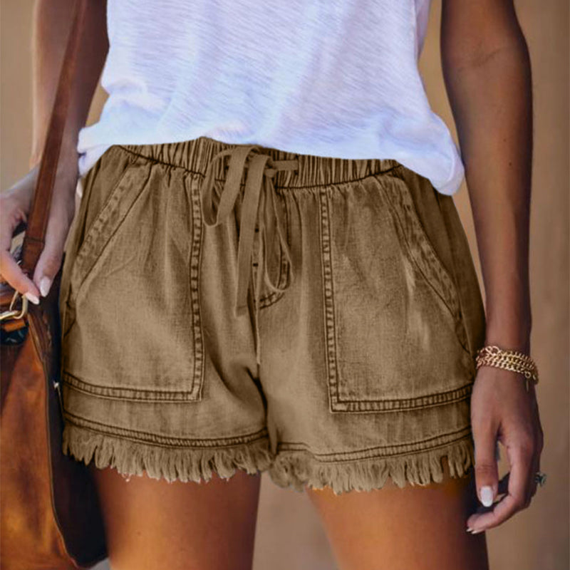 Herr Denimshorts med Hög Midja och Dragsko