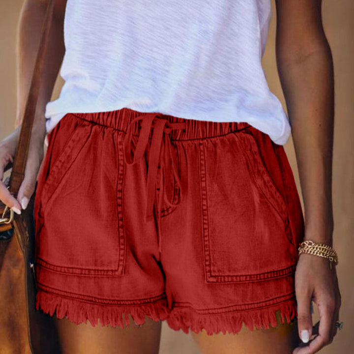 Herr Denimshorts med Hög Midja och Dragsko