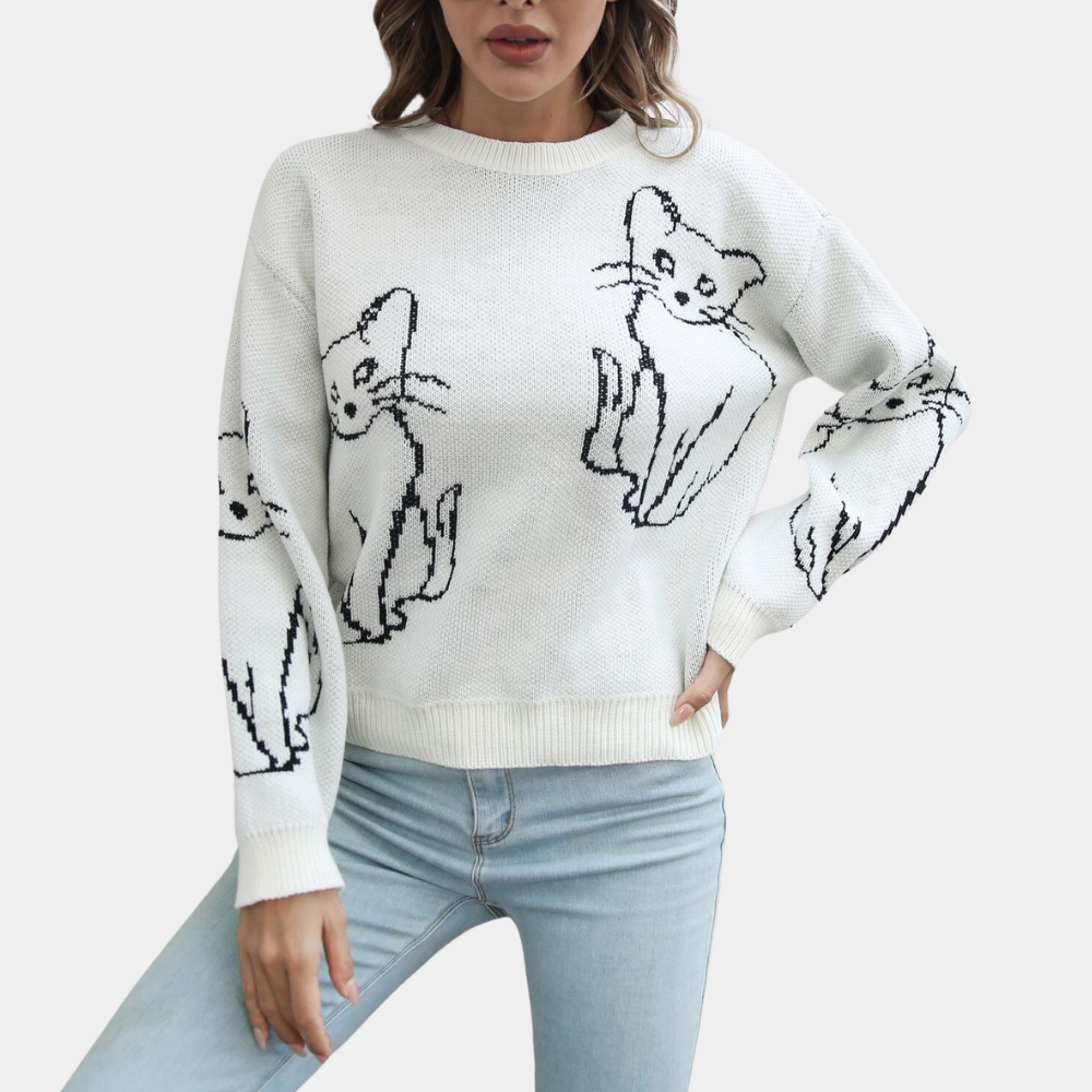 Kebell - Höstlig damtröja med kattmotiv