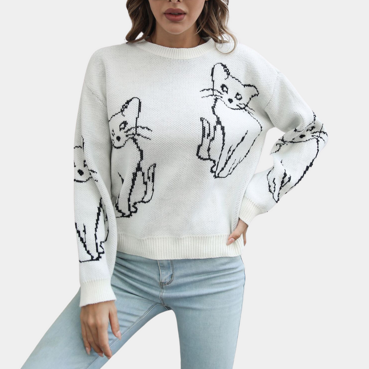 Kebell - Höstlig damtröja med kattmotiv