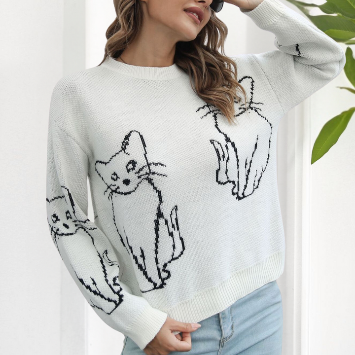 Kebell - Höstlig damtröja med kattmotiv
