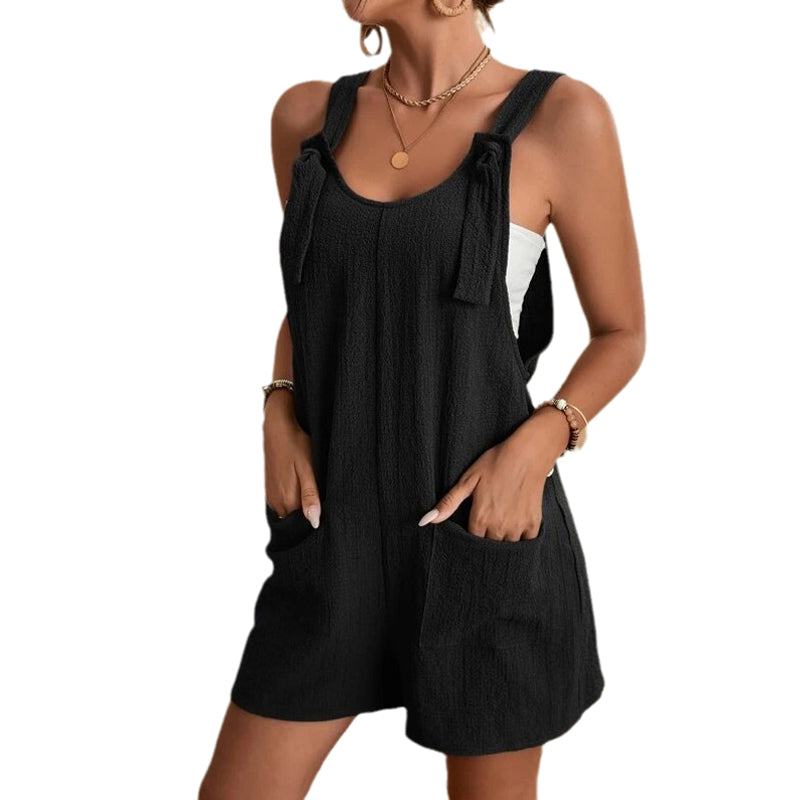 Kvinnors korta jumpsuits med avslappnad u-hals